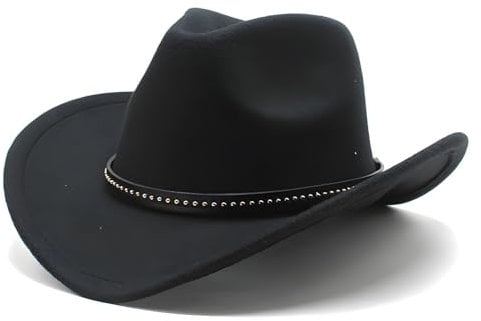 Cowboy Hat for Women and Men, Western Cowboy Hat, Wide Edge Chinlon Western Felt Outdoor Hat, Suitable for Men and Women, Classic Cowboy Hats, Party Hat Photo Prop, Black