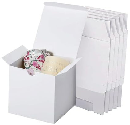 Geschenkboxen Kraftpapier, 15 Stück Weißer Quadratischer Geschenkkarton mit Deckel, 5 x 5 x 5 cm Faltbare Geschenkbox, für Party, Geburtstagsparty