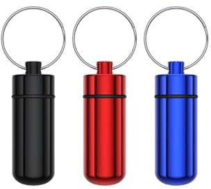 Waterproof Aluminum Pill Box - 3pcs Pocket Pill Case - Small Pill Boxes Organiser - Portable Container Keychain Pill Holder - Portable Mini Pill Boxes (Blue+Black+red)