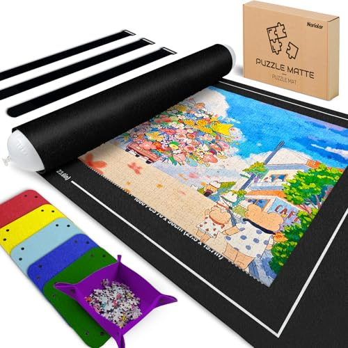 Nariolar Puzzle Mat with 6 Colourful Felt Sorting Trays for 500/1000/1500 Pieces Puzzles, Portable Storage Puzzle Mat Roll Up for Storing and Transporting Puzzles