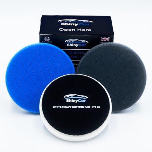 ShinyCar™ UK: Premium Foam Polishing Pad Kit - 3x Durable 150mm (6 Inch) Pads for DA & RO Polishers - Heavy Cutting, Polishing & Finishing - Strong Grip Backing for Car Detailing & Paint Correction