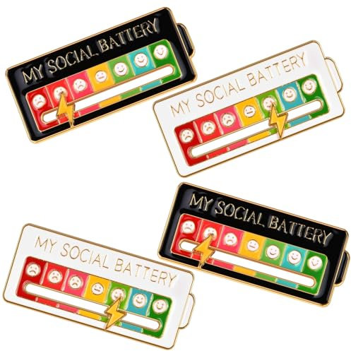 Cute Badges,4 PCS Cute Anstecknadeln Anstecker Pin Social Battery Badge Anstecknadeln Badge Stimmungsbatterie Brosche Interaktive Stimmungsnadeln Badge Interaktive für Psychische Gesundheit