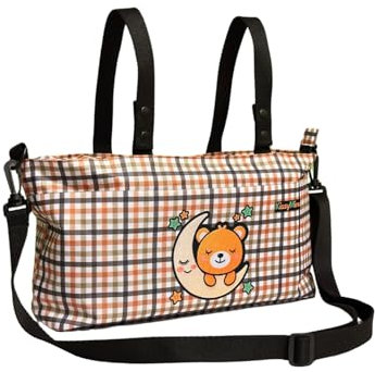 KissyMino - Bolso Carro Bebé Cuadros Vichy Pequeño, Organizador Silla de Paseo Unisex, Bolsa Carrito Maternidad, Pañalera con Cinta para Colgar, Tela Oxford Resistente (Naranja y Verde)