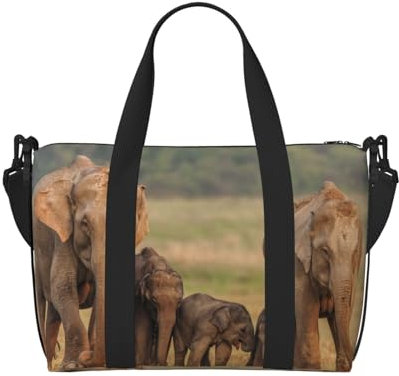 Elephant Family bedruckte Reisetasche für Herren und Damen, groß, wasserabweisend, Turnbeutel, Wochenendtasche mit Schultergurt, Schwarz , Einheitsgröße, Reisetasche