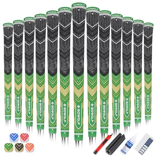 Gowolf Golf Grips Cord Rubber Multi-compound Golf Driver Irons Club 13pcs Golf Grips Colored Top Cover SL02 Pro with Full Kit (Black/Green,Midsize)