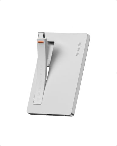 sharge Disk Plus M.2 NVMe SSD Enclosure, 10Gbps Dual USB C 3.2 External Enclosure with 100W Built-in Cable, 0.24 inch up to 4TB Storage 2230 2242 2280 SSDs for MacBook, iPhone 16 (SSD not included)