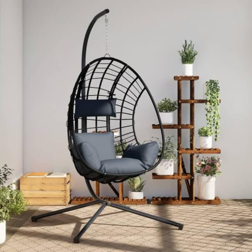 Home & Garden,Lawn & Garden,Outdoor Living,Porch Swings,Hanging Egg Chair with Stand Anthracite Rattan and Steel