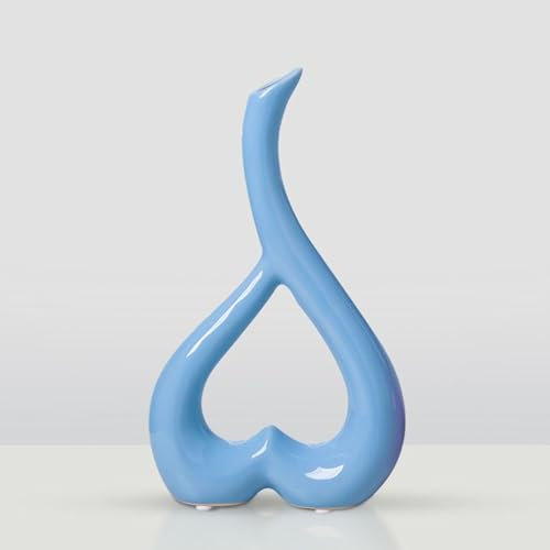 Arawat Keramik Vase Hellblau Herz Vasen Deko Wohnzimmer Modern Tulpenvase Blumenvase Tisch Deko Blumen Vase für Pampasgras Aesthetic Nordische Vasen Hochzeit Geschenk 26 cm Dekorative Hellblau