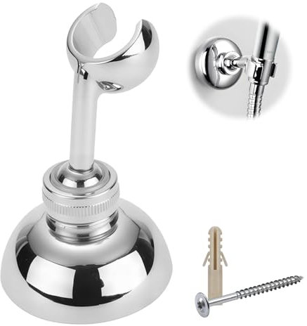 360° Adjustable Shower Head Holder – Brass Wall Mount Bracket with Chrome Finish, 10.4 x 6.4 cm, 22.2 mm Hole, Universal Fit for Handheld Showers & Hoses