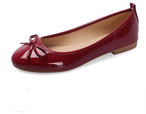 ETZRYSYB Ballerine da donna, classiche, casual, in pelle verniciata rossa, con fiocco, Rosso, 39 2/3 EU
