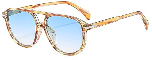 JCTAIFOO Retro Runde Sonnenbrille für Damen Herren Vintage Mode Oval Große Rahmen Brille (Braun Druck/Blau)