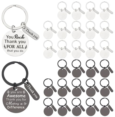 arricraft 30 porte Clés en Métal Gravable 2 couleurs Plaques D'Identité Rondes Argentées et Noires en Acier Inoxydable avec Porte Clés pour Gravure Laser Décorative DIY