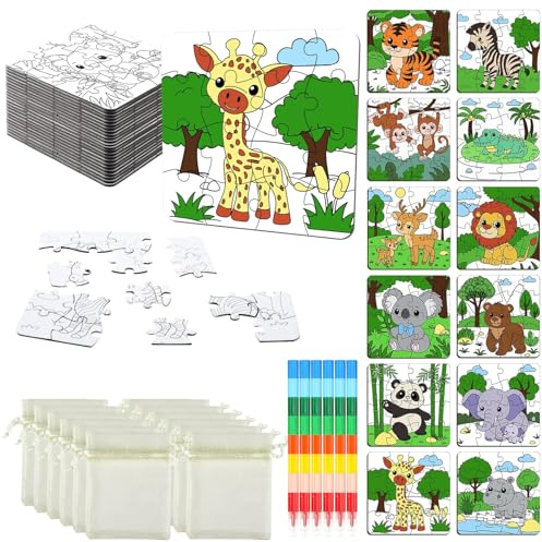 Puzzle zum Bemalen Kinder Tiere Puzzles Zum Selber Gestalten Puzzles zum Selber Bemalen 24 Stück Mini Puzzle für Mitgebsel Kindergeburtstag und Kindergeburtstag Weihnachten Gastgeschenke