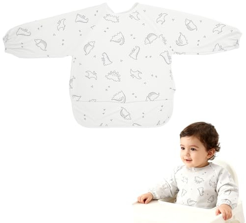 VOSSOT Lätzchen Baby mit Ärmeln, Wasserdichtes ÄrmelLätzchen Frottee, Lätzchen zum Stillen für Essen, Malen & Spielen, Langarm Baby Lätzchen mit Tasche, Maschinenwaschbar für 6–36 Monate
