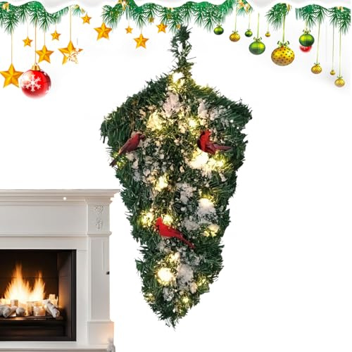 Yulokdwi Upside Down Weihnachtsbaum Mit Lichtern,Beleuchteter Invertierter Weihnachtsbaum Für Wand | Künstliche Dekoration Für Tür Fensterbank Wand Decke Vorbau Wohnung Einzelhandelsgeschäft