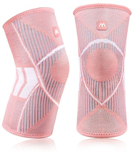 Beugo Rodilleras Menisco y Ligamento, 2PCS Rodillera de compresión para hombres y mujeres, Rodillera Deportiva, Transpirable y Antideslizante, para Deporte y Gym, Rosa, M