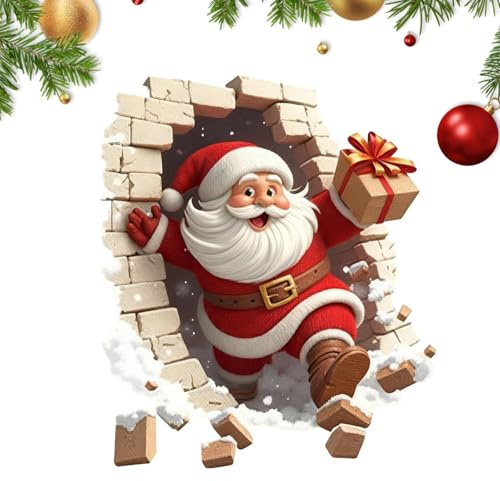 Wuvfojca 2 Stück Weihnachtsmann Wandtattoo PVC 3d Wandtattoo Weihnachten 35 X 40 Cm Wandsticker Wandaufkleber Bricht Durch Die Wand Weihnachtsmann Wandsticker Für Wohnzimmer Schlafzimmer Party