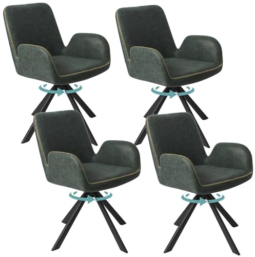 HOMAVO Drehbare Esszimmerstühle 4er Set mit Armlehnen – 360° ergonomische und Bequeme Stühle mit breiter Sitzfläche – Für Esszimmer, Wohnzimmer oder Büro