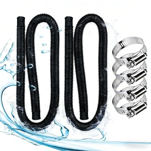 Tuyau de piscine diamètre 32 mm,149,9cm Tuyau Piscine avec 4 Pinces Métalliques,pour Pompe à Filtre Eau Arrosage Bassin Piscine Hors Sol,Tuyau de piscine pour Intex 530 GPH et 1000 GPH(Noir)