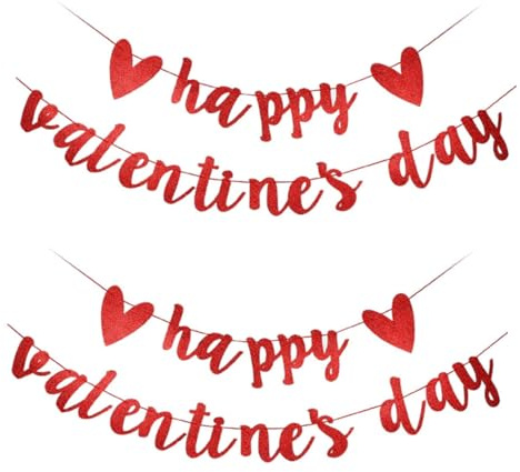 UTHCLO 2 Satz Valentinstag Banner aus Papier Glitzerndes Party Banner Tragbare Valentinstags Deko zum Aufhängen für Fenster Tür und Decke