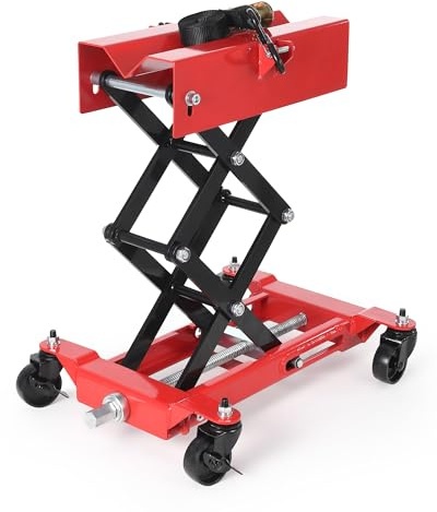 Garvee 450 LBS Low Profile Transmission Jack, Adjustable Floor Transmission Jack with Safety Strap, Heavy Duty Auto Repair Lifting Jack with 4 Wheels, for Garage, Repair Shop, Red