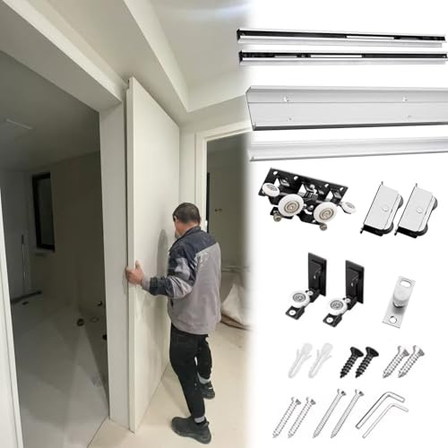 Rail Porte Coulissante Kit de Quincaillerie Invisible pour Porte Coulissante, Système de Rail Dissimulé avec Fermeture Amortie, Quincaillerie Silencieuse Murale pour Porte Coulissante(150cm(59.1in))