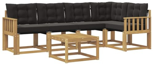 vidaXL Outdoor-Sofagarnitur mit Kissen 6 pcs Weiß und Schwarz, Akazien Outdoor Sofa Set, modische Möbel für Terrasse, wetterfester Couch, entspannende Sitzgruppe im Garten