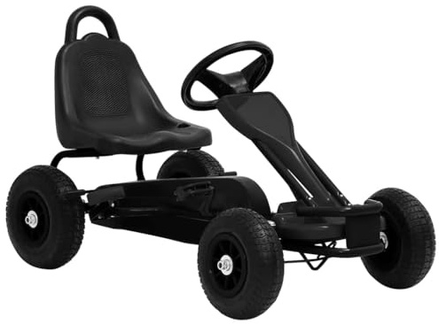 LoogCape Pedal Go-Kart mit Luftreifen Schwarz für Kinder im Alter von 3 bis 6 Jahren, stabile Gummiräder, Handbremse, kindgerechtes Design, geeignet für Indoor und Outdoor, max. 30 kg