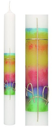 Taufkerze mit Regenbogen und Kreuz für Jungen und Mädchen 400x40 mm