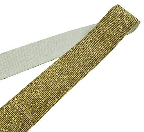 1m Meterware Glitzer-Gummiband 40mm Gummiband Glitzer Band Gummilitze, Farbe:gold