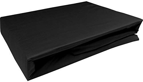 Bettwaesche-mit-Stil Mako Satin Spannbettlaken Spannlaken Spannbetttuch (180 cm x 200 cm, Matratzenhhöhe 21-30cm, Schwarz)