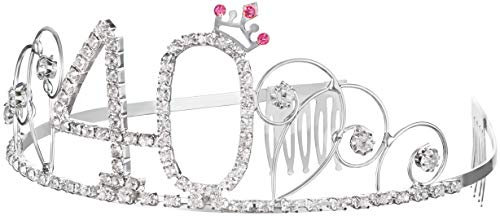 Balinco Haarreif Krone 40. Geburtstag Happy Birthday Kristall Strass Krone Verzierungen Hochzeit Haar Haarband Kamm Stirnband für Frauen (40. Geburtstag)