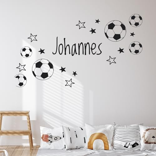 GRAZDesign Wandtattoo Fussball Name Kinderzimmer, Ball mit Namen Jugendzimmer, Wandsticker personalisierte Fussball Geschenke Jungen für Jungs - 70x40cm / Königsblau
