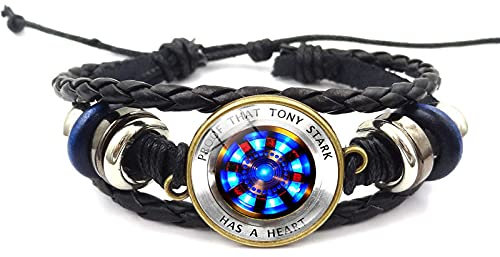 ZUWEI WU Lichtbogen Herzreaktor Iron Man Tony Stark Lederarmband (Silber)