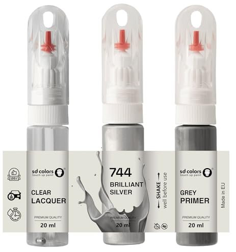 SD COLORS Lackstift 20 ML Glänzendes Silber 744 Farbe + Grundierung + Lack