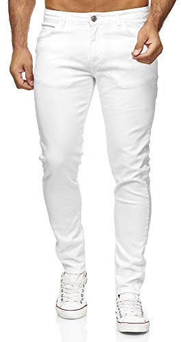 Jeans slim fit stretch denimbyxor i 5 fickor stil ren look basic för vardag och kontor, Vit, 34W / 30L