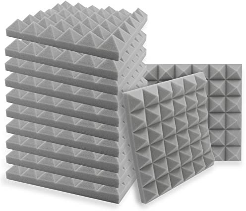 SK Studio Lot de 12 carrés de Panneau Mural Acoustique pyramidale Home Studio Traitement insonorisé Accessoires en Mousse 30x30x5cm, Gris