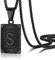 PROSTEEL Damen Buchstabe S Kette Schwarz Viereck Anhänger mit Initiale + 55cm/2mm Venezianierkette Retro Stil Großbuchstaben Modeschmuck für Männer Frauen
