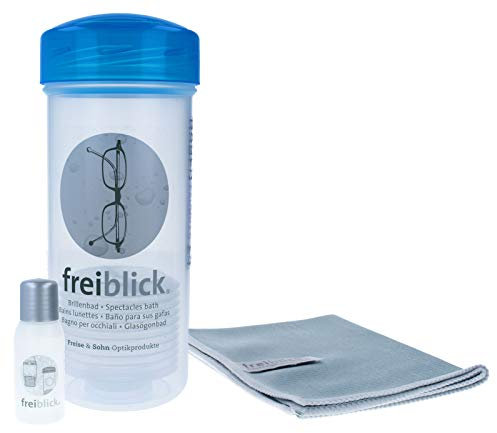 freiblick Brillenbad SET | Schüttelbad zur effizienten Brillenreinigung (Blau, Groß)