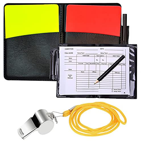 AONAT Referee Card Set - Sports Referee Kit Coach Metal Whistle Red Yellow Cards, Score Book with Pencil, Referee Equipment for Football Match.