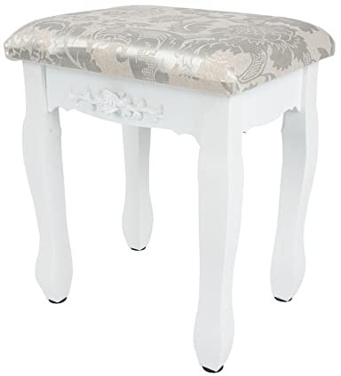 Youyijia Dressing Table Stool 43x33x27cm Vanity Chair Makeup Seat Baroque Piano Chair White with Rubberwood Legs for Dresser Piano Chair