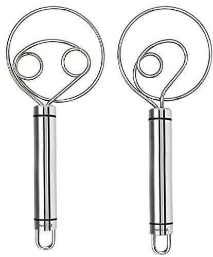 Antallcky 2 Pack Danish Dough Whisk Stainless Steel With Small Tail Hook,Artisan Blender For Bread, Pastry, Pizza Dough - Perfect Baking