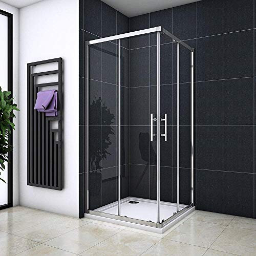 Box Doccia Angolare Porta Scorrevole 90x90x195 cm Vetro Temperato Trasparente 6 mm Easyclean Anticalcare Profilo Cromo Lucido
