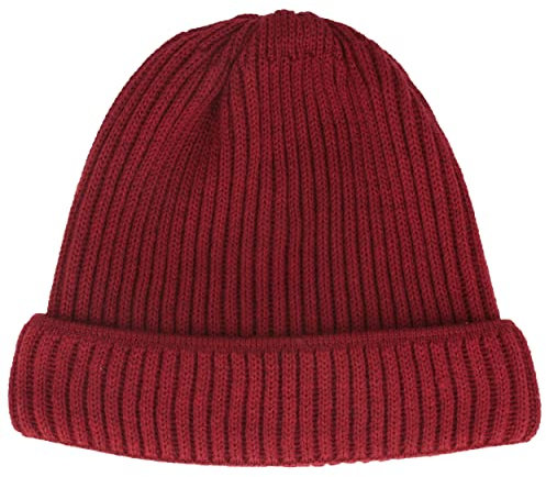 Breiter Strickmütze XXL für größere Köpfe, Wintermütze, Beanie aus Merinowolle Kirsche Rippe, XXL