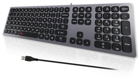 POWZAN Clavier filaire silencieux pour Mac - Style Chiclet USB fin pour Mac et Windows - Compatible avec Apple iMac, MacBook, Mac et PC - Clavier numérique de taille normale - Gris sidéral