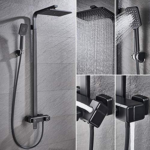 Wieoc Schwarze Chrom Dusche Wasserhahn Set Regendusche mit 3-Wege-Handbrause schwarze Duschmischer Badewanne Duschhahn Mischbatterie-Matt-schwarz