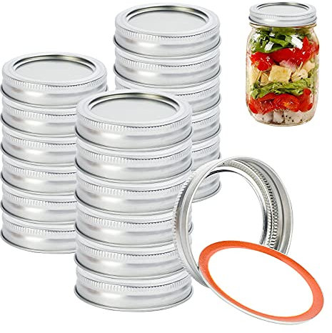 Rooster Cup 48 PCS Mason Jar Lids - Standard Mouth 70mm, Tinplate Split Lids with Round Band, Silicone Sealing Ring, Leak Proof for Food, Jam, Juice, Drink