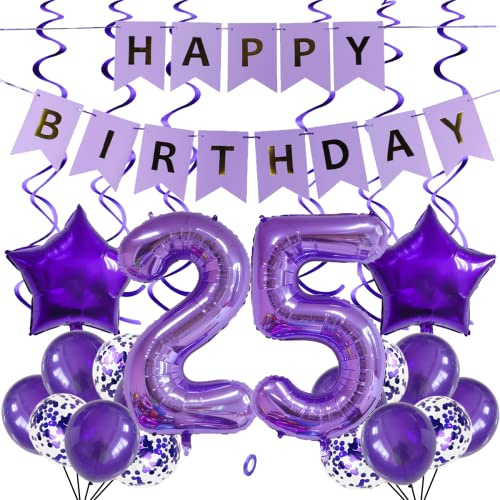 SNOWZAN Luftballons 25. Geburtstag Dekoration Lila 32 Zoll Riesen Zahlen Ballons,Latex Folienballons 25 Stück
