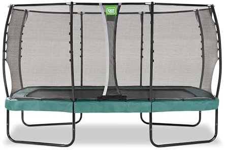 EXIT Toys Allure Premium Rechteckiges Trampolin - 244x427cm - Extra Lange Federn für erfahrene Springer - Mit Fußschutzsystem - Premium-Sicherheitsnetz - Wasserdicht - Starkes großes Trampolin - Grün