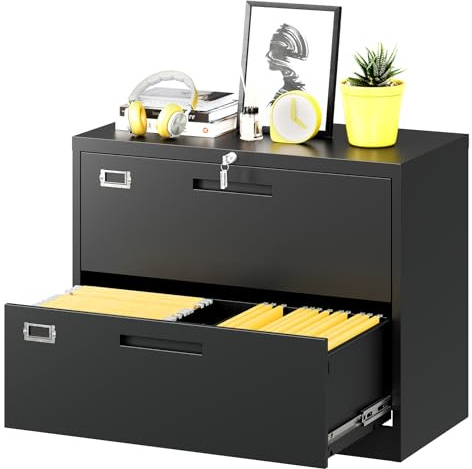 Fesbos Lateral File Cabinet with Lock, 2 Drawer Large Metal Filing Cabinet,Home Office Lockable Storage Cabinet for Hanging Files Letter/Legal/F4/A4 Size-Assembly Required